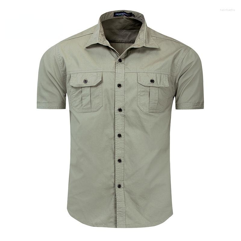 

Men's Casual Shirts Men's Tactical Summer Solid Color Cotton Short Sleeves Military Outdoor Mountaineering Sleeve, Khaki