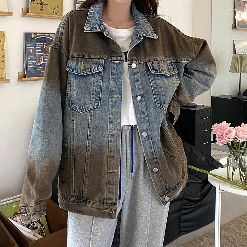 

Women' Jackets 2023 Gradual Color Denim Coat Women' Spring Summer Retro Korean Loose Jacket Tooling, Picture color