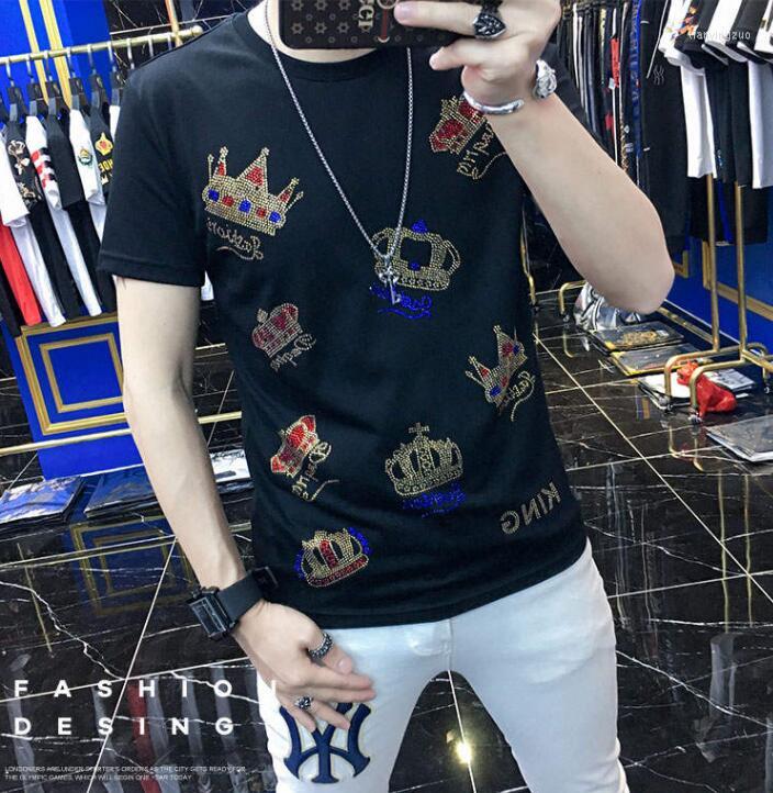 

Men's T Shirts European Style Drill Fit Short Sleeve T-shirt Men's Fashion Cool Bottoming Young Man Top 2023 Holiday Tshirt, As shown