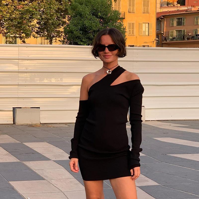 

Casual Dresses BKLD 2023 Autumn Sexy Black Dress Fashion Oblique Shoulder Long Sleeve Women Elegant Bodycon Party Clubwear Solid