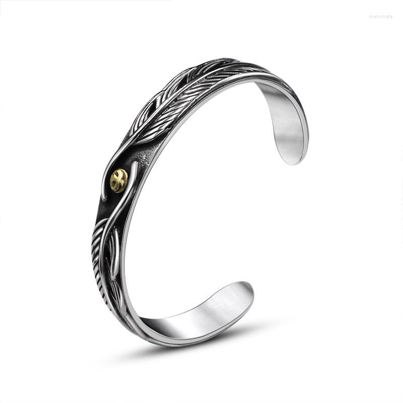 

Bangle Leaves Peace Dove Stainless Steel Open Bracelet