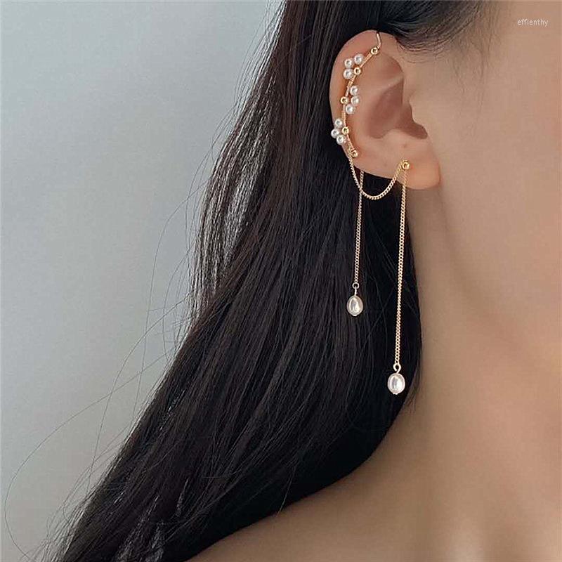 

Backs Earrings Pearl Flowers Ear Cuffs For Women 2023 Gold Fashion Cute Edgy Long Tassel Chain Clip On Stud Gifts Girls