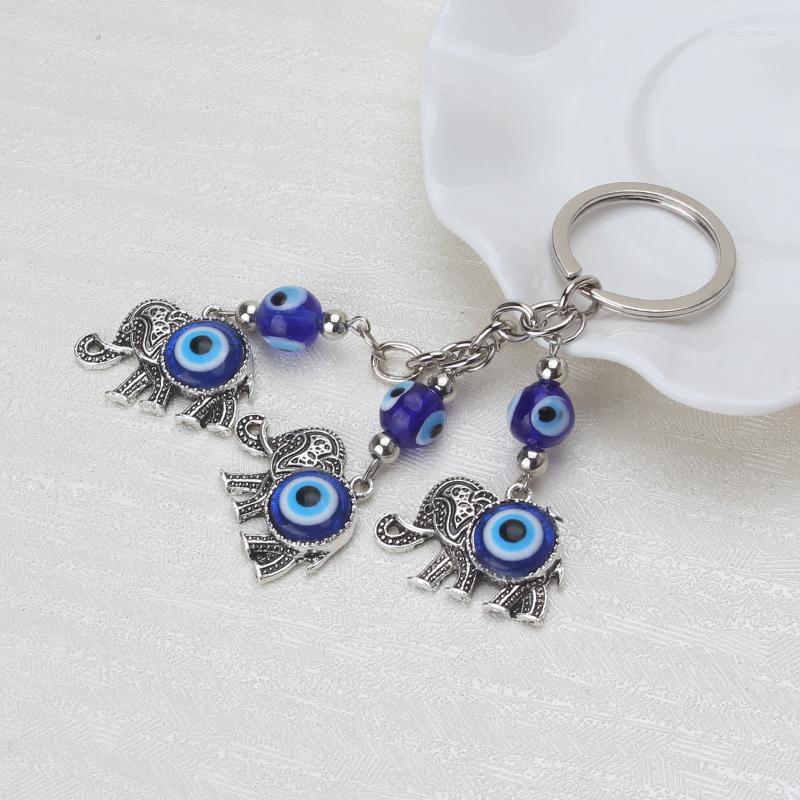 

Keychains Lucky Blue Evil Eye Charms Keychain Elephant Pendent Key Chain Alloy Tassel Car Fashion Jewelry Gifts 12cm