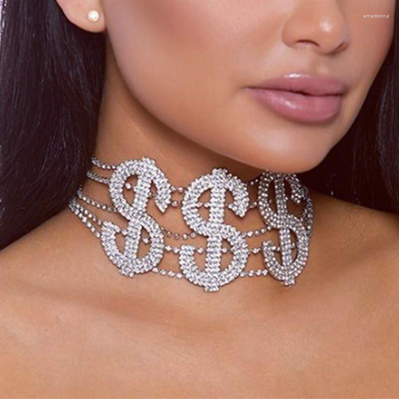 

Choker Wholesale Statement Rhinestone Chain Dollar Necklace For Women Multilayer Crystal Jewelry Party Accessories