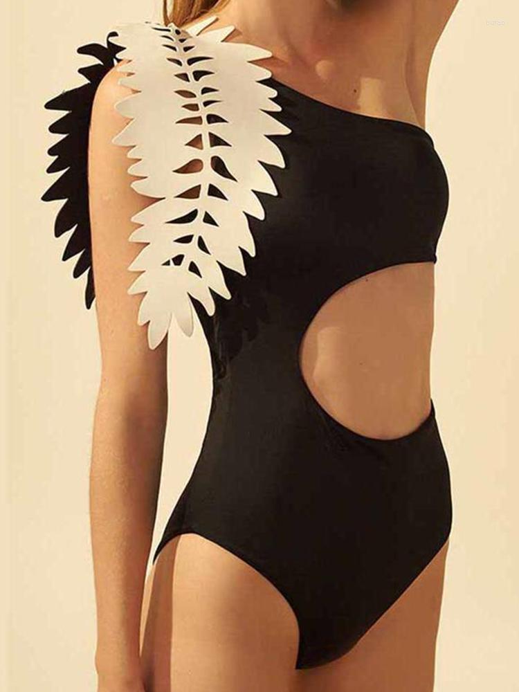 

Women' Swimwear Sexy One Shoulder Piece Swimsuits Women 2023 Solid Black Bodysuit Monokini Thong Bathing Suit Beach Wear For Female