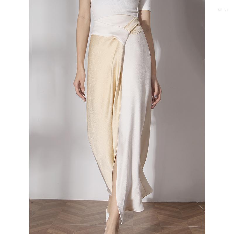 

Skirts Women' Skirt 2023 High Waist Lace-Up Color Collision Stitching Irregular Design Draping Slit A-Line, Picture color