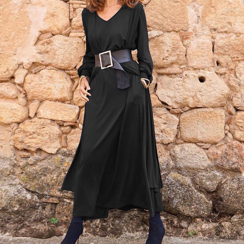 

Women' Tracksuits Casual Deep V-neck Long Tops And Pants Suits Women Elegant Sleeve Chic 2Pc Set Sprint Fall Fashion Solid Loose Outfits, 01 black