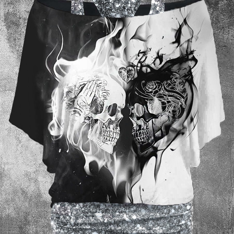 

Women' TShirt Retro Punk Skull Print TwoPiece Top 230311, Black