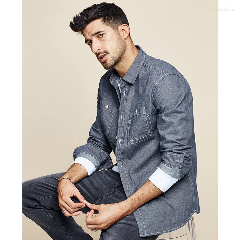 

Men's Casual Shirts Autumn Cotton Letter Blue Shirt Men Dress Button Slim Fit Long Sleeve For Male Brand Blouse