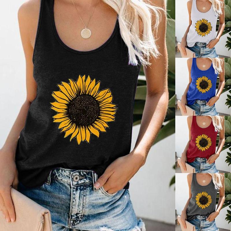 

Women' Tanks Sunflowers Print Tank Tops Women Summer Fashion Sleeveless Tee Round Neck Loose Streetwear Plus Size 3XL Femme T-shirt, Dg