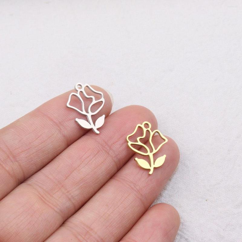 

Charms 10pcs 12 18mm Wholesell Stainless Steel High Quality Mirro Polish Rose Charm Pendant DIY Necklace Bracelets Unfading Colorless