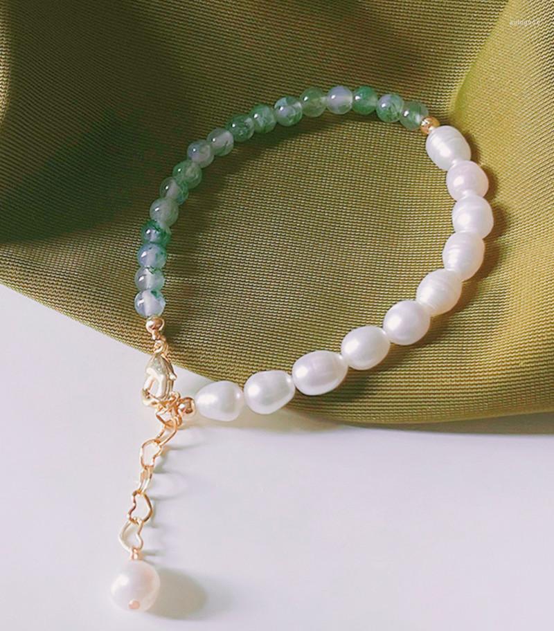 

Strand Fashion Women's Hand Bracelets Freshwater Round Pearl Bracelet Light Green Jade For Natural Jewelry Girl Daughter Birthday Gift