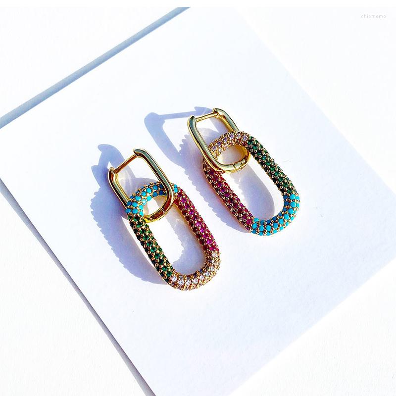 

Hoop Earrings BenS 2023 Small Fashion Rectangular Drop Rainbow Zircon Women Tropical Style Jewellery Wholesale