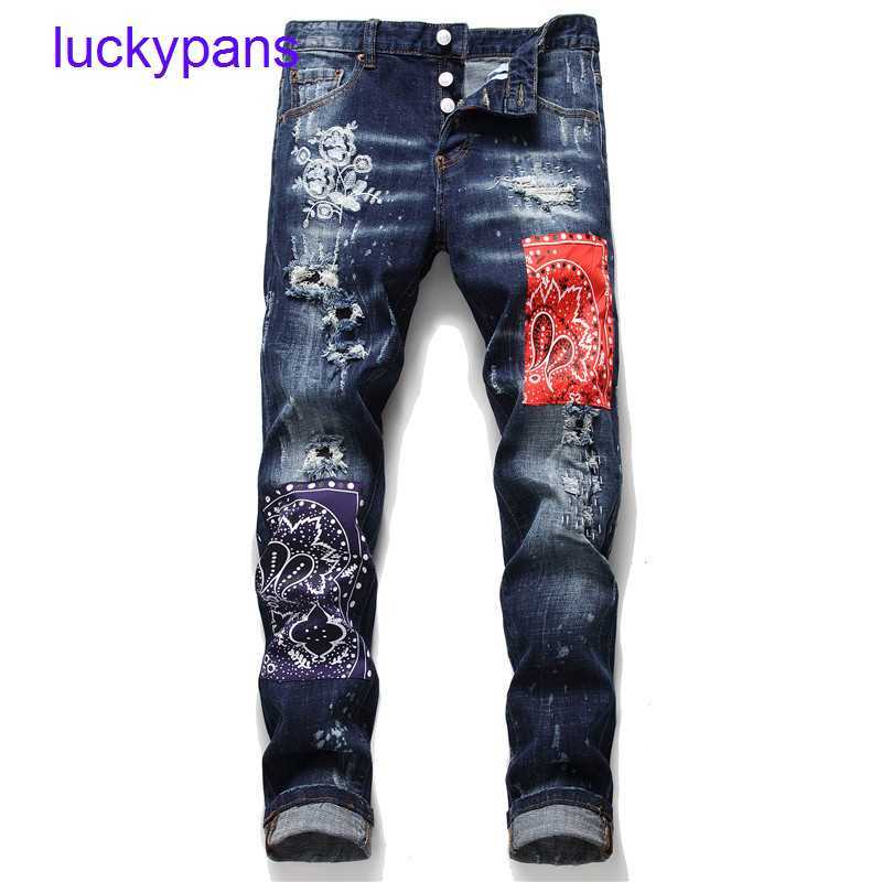 

Original edition 8A D2 jeans for sale DSQ fashion men's hole Patch Badge slim fit pants Leggings, Indigo