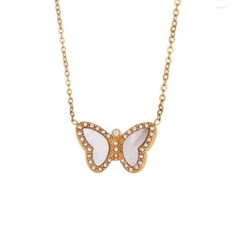 

Pendant Necklaces Lovely Bling Zircon Crystal Natural Shell Butterfly 18K Plated Waterproof Jewelry For Women