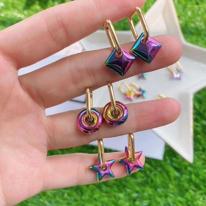 

Hoop Earrings 5Pairs Fashion Rainbow Star /Square /Circle Drop Statement Trend 2023 Small Jewelry Designer