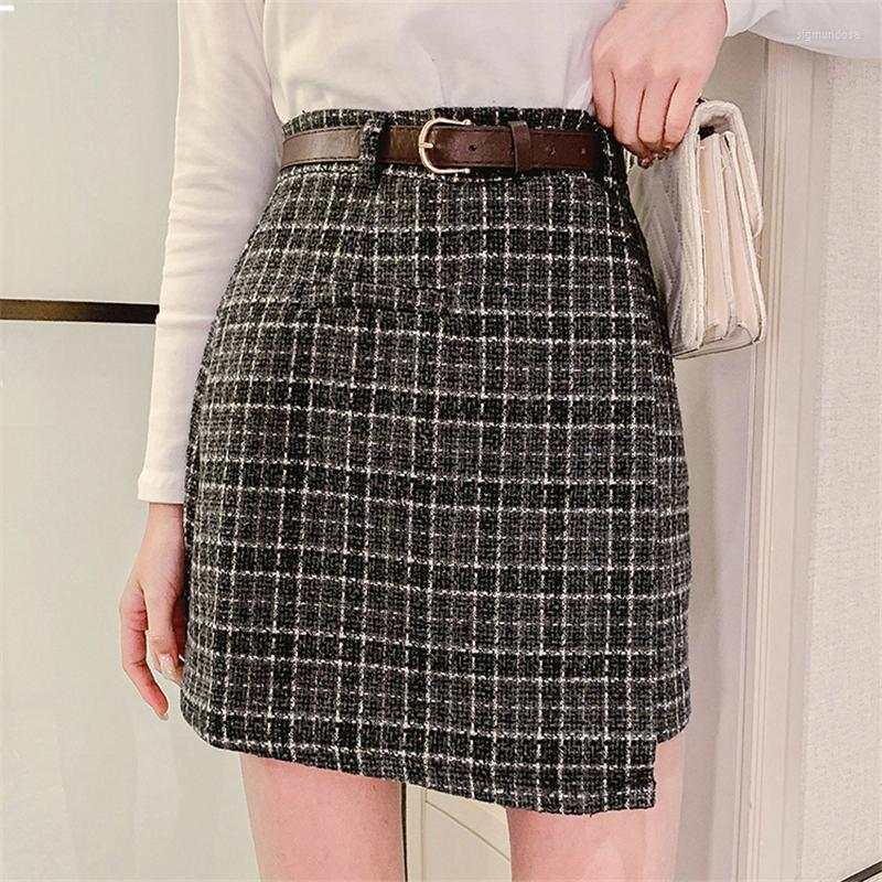 

Skirts Women Plaid A-Line Skirt Spring Fashion Office Ladies Mini Belt Casual High Waist Zipper Female Vintage, Xing
