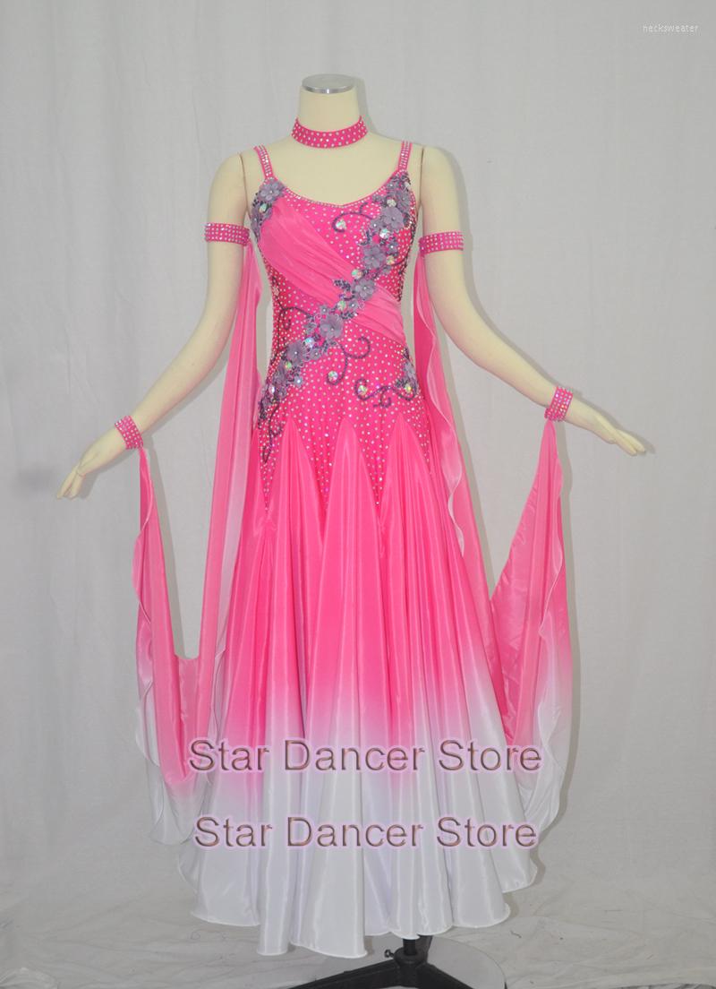 

Stage Wear Ballroom Competition Dance Dresses Women High Quality Sexy Standard Dancing Skirt Lady's Pink Waltz Dress, Picture color