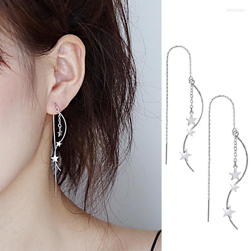 

Stud Earrings Classic Female Pendientes 925 Silver Needle Stackable Star Wave Long Tassel Chain For Women Fashion Statement Bijoux