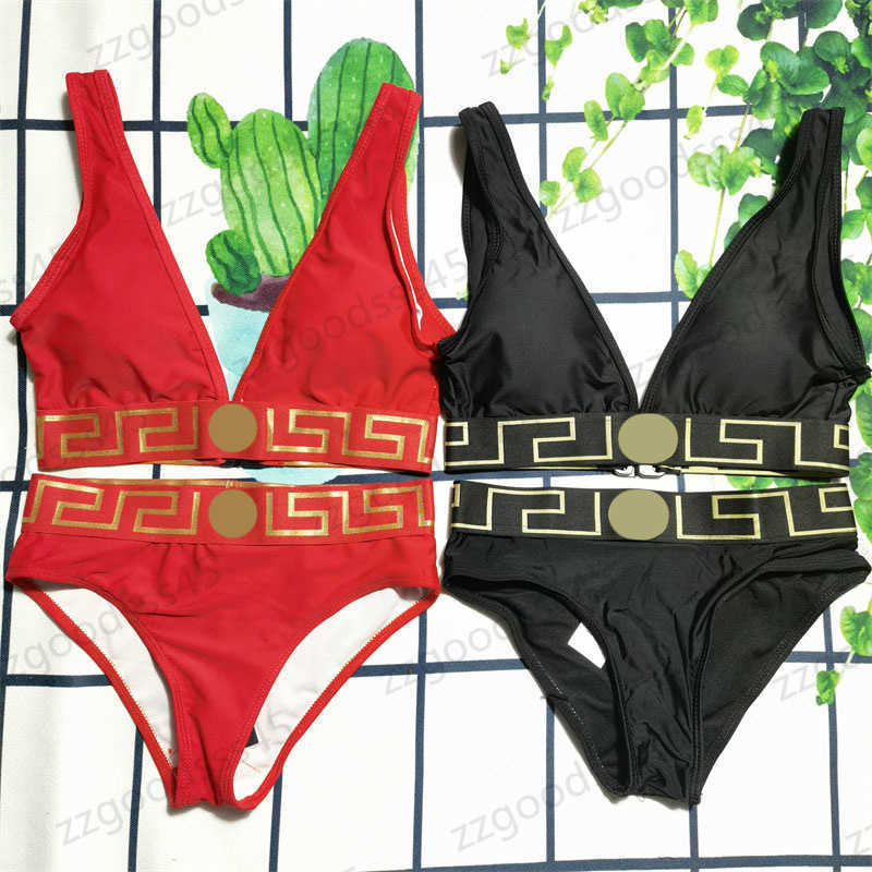 

Women Designer Two Piece Swimwear Set Letter Patchwork Print Swimming Suit High Waist Fashion Casual Sexy Breathable Bikini Beachwear 2 Colors