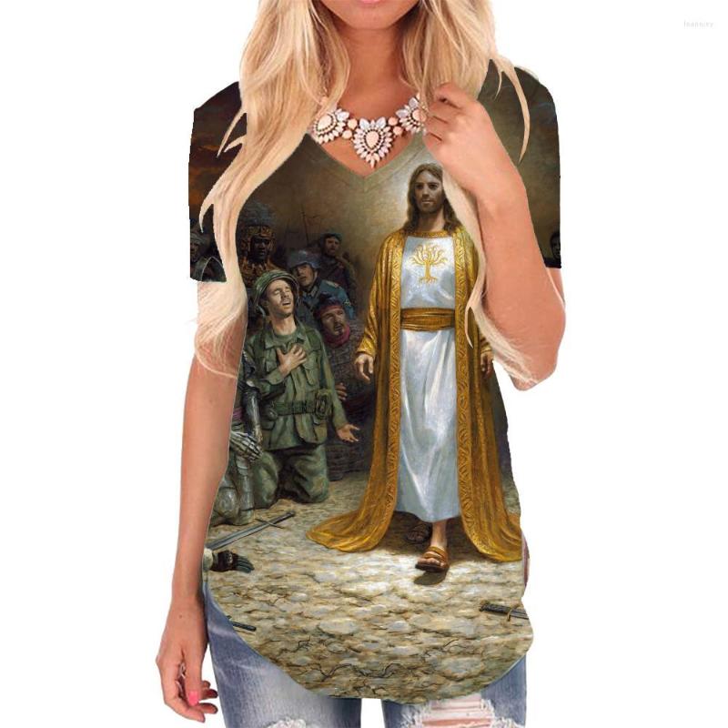 

Women's T Shirts Giyu Brand Christian Shirt Women Jesus V-neck Tshirt Harajuku T-shirts 3d Womens Clothing Punk Rock Casual Tops Streetwear, 10123