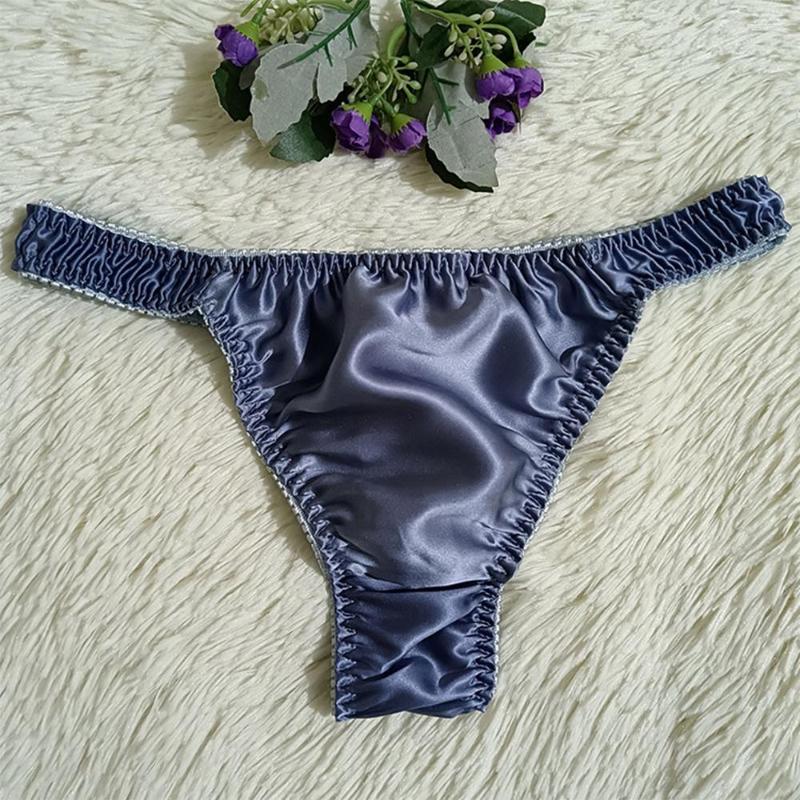 

Underpants Thongs Men Silk Satin Underwear Man Bulge Pouch G-string Soft Smooth Panties Comfortable Elastic Solid Knickers, Blue