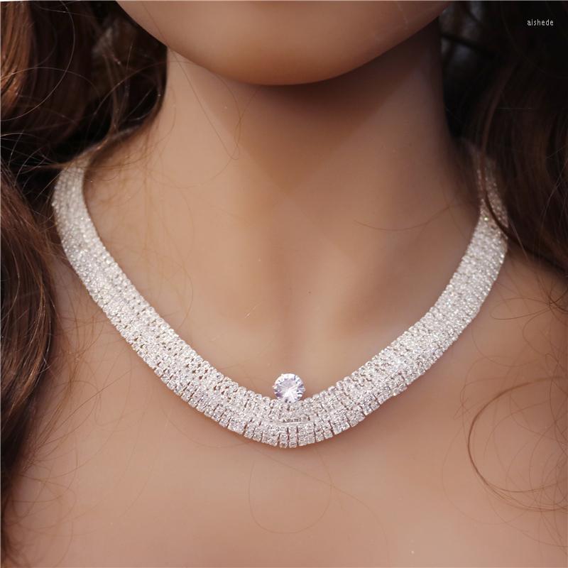 

Necklace Earrings Set Women's Charm Exquisite Zircon Two Piece Luxury Crystal Wedding Jewelry Gifts Wholesale And Retail, Picture shown