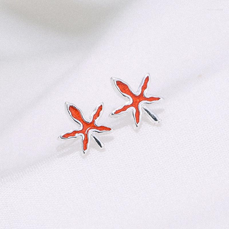 

Stud Earrings Genuine 925 Sterling Silver For Women Red Leaves Fashion Plant Party Wedding Gift Jewelry