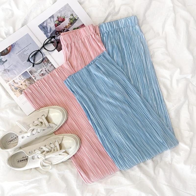 

Women's Pants Comfortable Pleated Thin Elastic High Waist Loose Casual Straight-leg Trousers, Blue