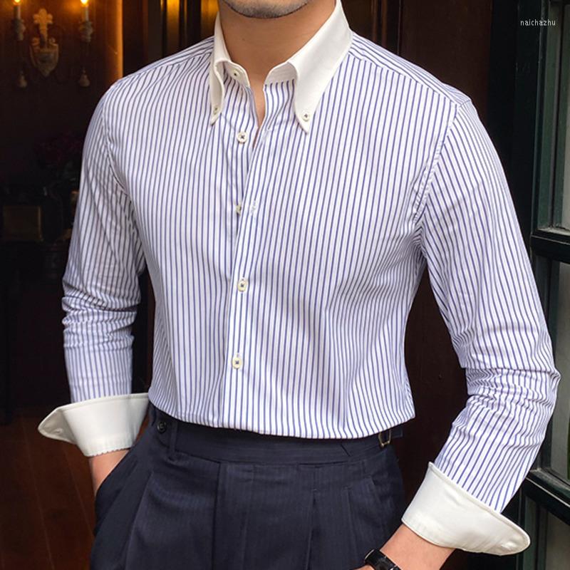 

Men's Casual Shirts Contrasting Stripes Button Up Shirt For Men Dress Long Sleeve Spring Gentleman's Business Social Luxury Formal, Picture