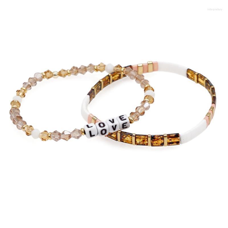 

Strand Beaded Strands Go2BoHo Fashion Jewelry Sets Miyuki Tila Crystal Clear Stretch Love Letter Charm Bracelets Set For Women Lover Jewell