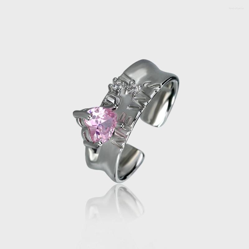 

Wedding Rings Surflove Gothic Style Heart Ring Pink Zircon Adjustable For Women Irregular Aesthetic Accessories Gift To Girlfriend
