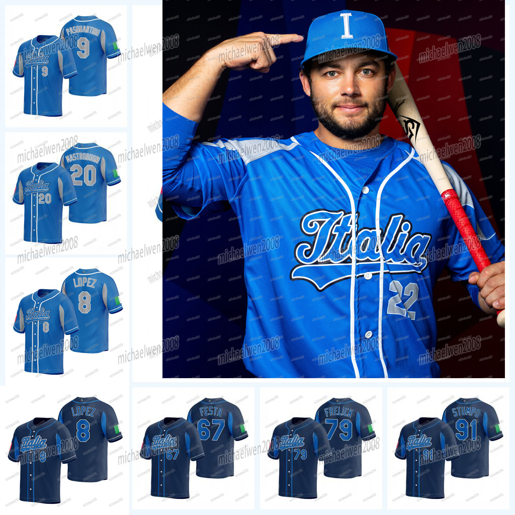 

Team Italy 2023 WBC World Baseball Classic Jersey Nicky Lopez David Fletcher John Valente Vito Friscia Andre Pallante Matt Festa Alex Bassani Joe LaSorsa Sal Frelick, Blue