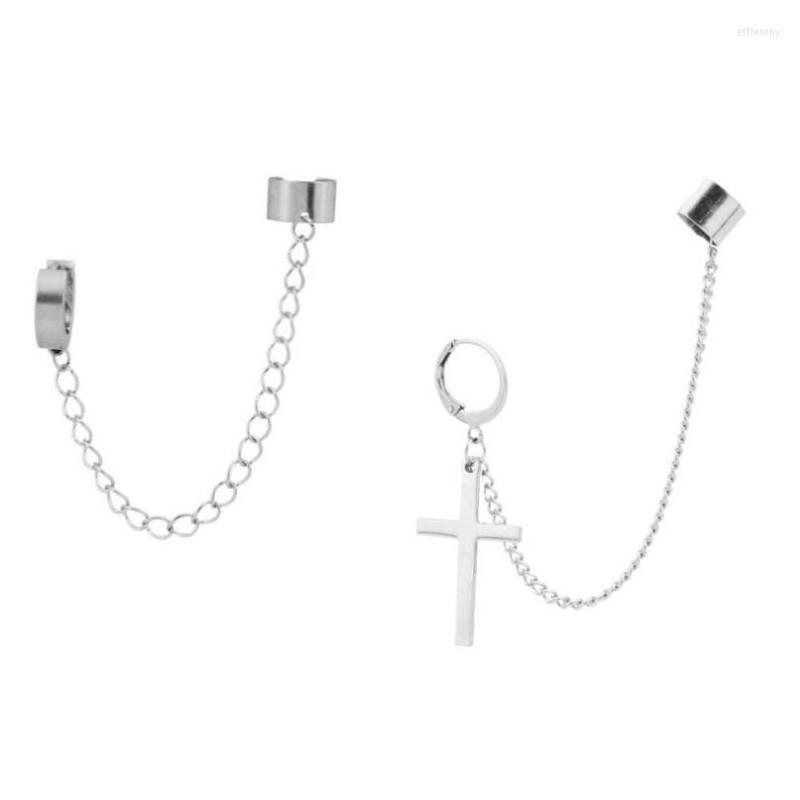 

Backs Earrings Cross Chain For Men Women Stainless Steel Hip Hop Punk Kpop Cool Ear Cuff Clip On Teens Boy Girl 2023 Jewelry