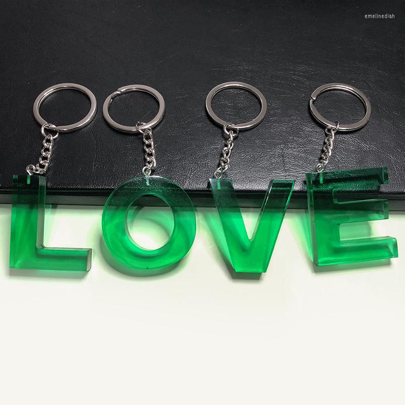 

Keychains 26 A-Z Initial Letter Name Holder Green Color Transparent Resin Alphabet Keyrings Key Chains DIY Handmade Jewelry Gift