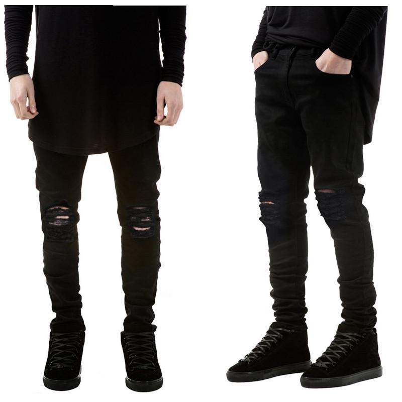 

Pants New fashion men black jeans skinny ripped Stretch Slim west hip hop swag denim motorcycle biker pants Jogger Pxotn, B555 black