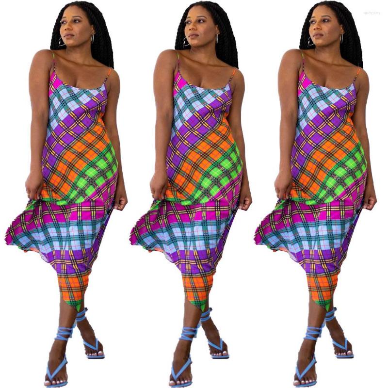 

Casual Dresses VAZN 2023 Plaid Print Beach Age Reduction A-line Sexy V-neck Night Party Club Maxi Dress Causal Soft Women, Colorful