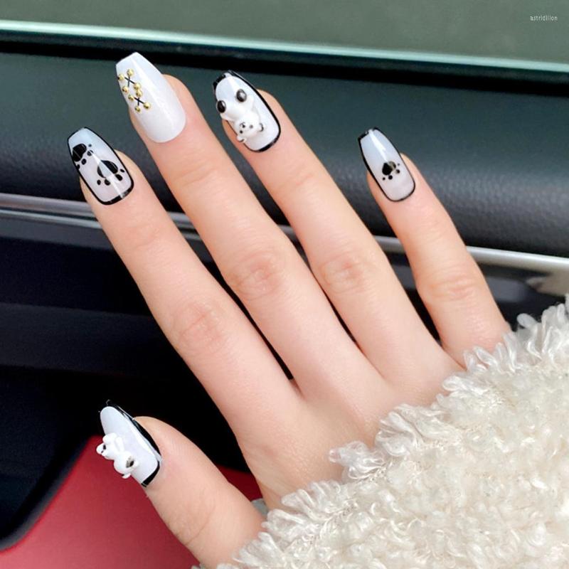 

False Nails Long Press On Cute Bear Full Cover Art For Women Nail Decoration Kit Faux Ongle, Jelly glue model