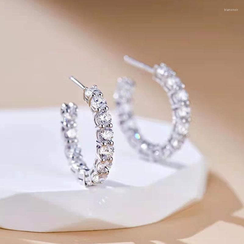 

Hoop Earrings S925 Sterling Silver Row Diamond 0.12ct Imitation Stud For Women Sparkling Wedding Jewelry Gifts
