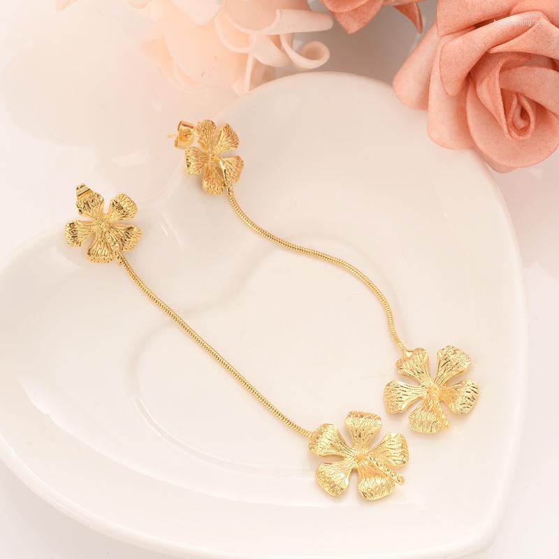 

Hoop Earrings 2023 Gold Color Double Flower Tassel For Women Vintage Drop Statement Earring Elegant Arab African Jewelry