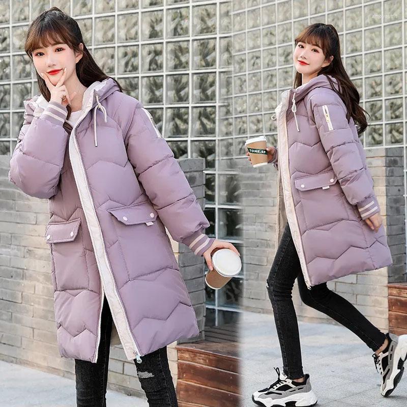 

Women' Trench Coats Autumn Winter Warm Cotton Jacket Female Korean Loose Down Coat Casual Long Hooded Parka Overcoat Women' Clothing, Blue