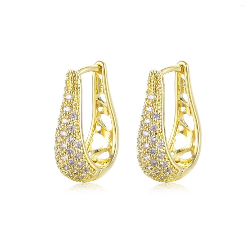 

Hoop Earrings Trendy Gold Plated Copper White Zircon Stone For Women Fashion Accessories Wedding Party Birthday Gift