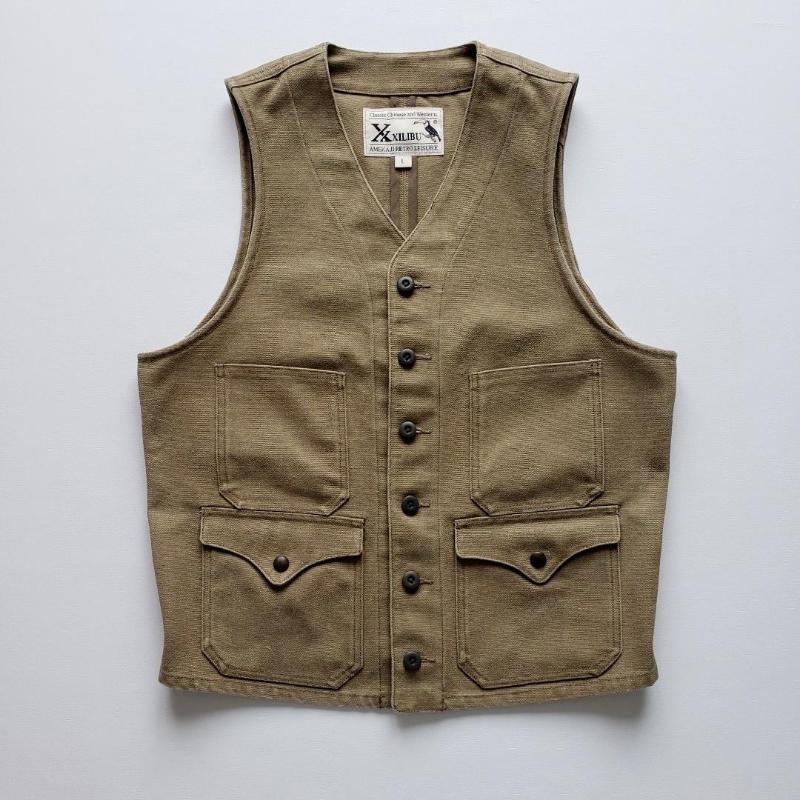 

Men' Vests Men' Vest Washed Canvas Brown Khaki American Vintage Sleeveless Jacket Spring Autumn