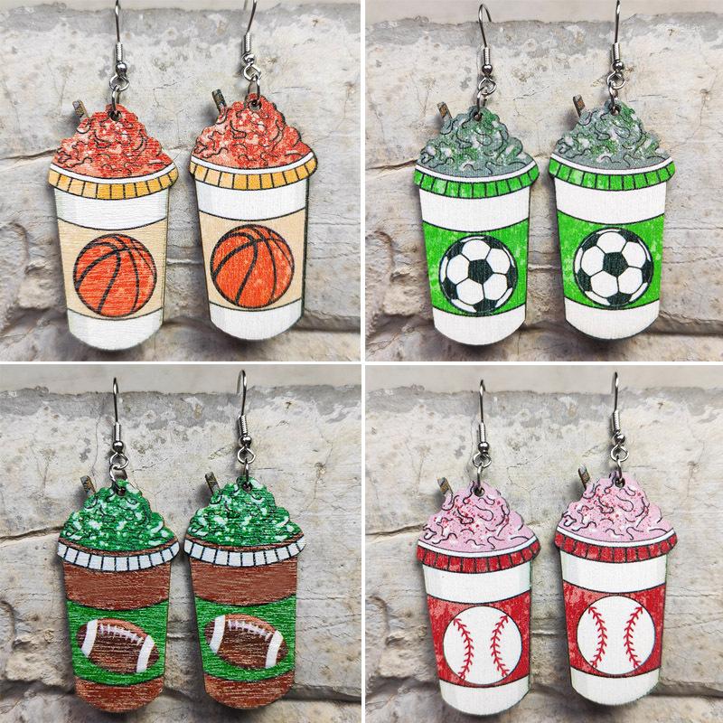 

Dangle Earrings Sporty Design Icecream Baseball Softball Basketball Football Printed Wood Drop For Women Fashion Wooden Jewelry