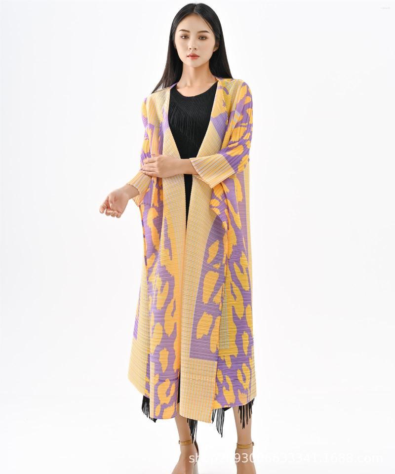 

Women's Jackets Miyake Autumn Print Pleated Western Style Long Coat Fashion Cardigan Comfortable Women, Picture color