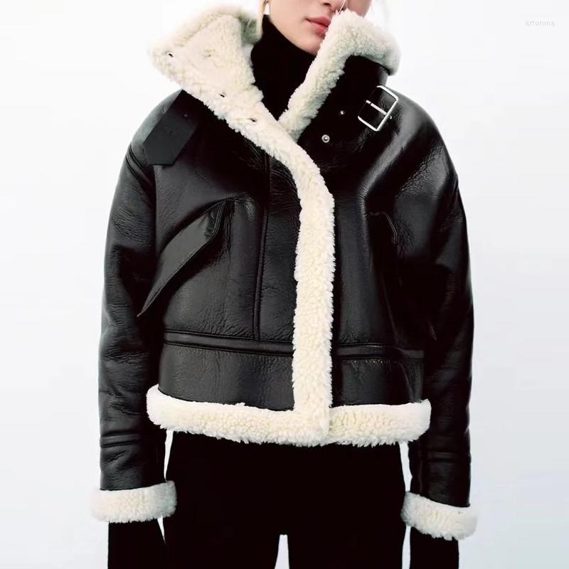 

Women's Jackets 2023 Women Winter Coat Long Sleeve Stand Collar Fake Lamb Wool Warm Jacket Casaco Feminino Thick, Black