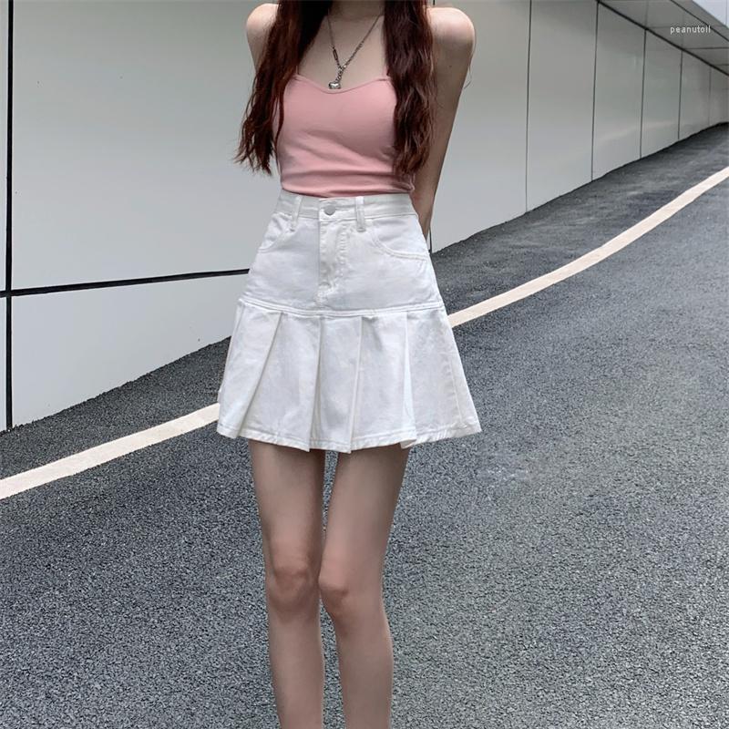 

Skirts High Waisted White Pleated Skirt Teenage Girl Summer Fashion Trends Sexy Jeans Streetwear Womens Daily Mini Denim Clothes