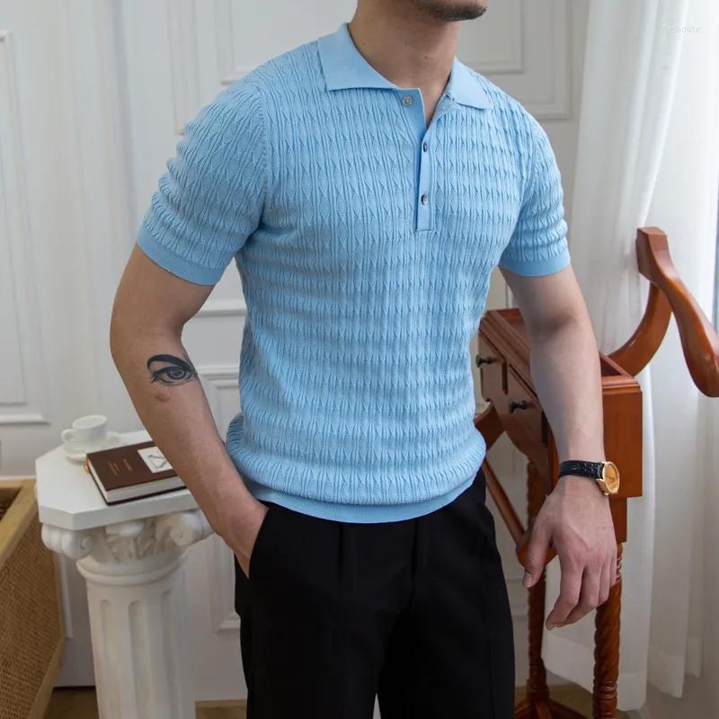 

Men's T Shirts Men Clothing 2023 Men's Slim Jacquard Lapel Top British Italian Summer Personality Casual Shirt Tide, Black