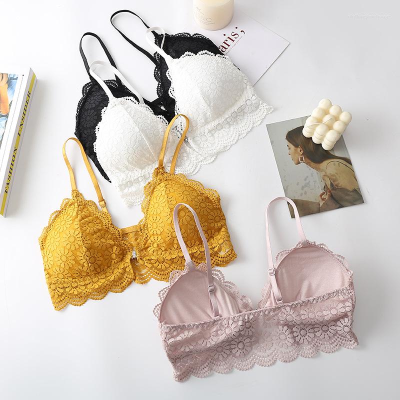 

Bras Sexy Front Closure For Women Seamless Bralette Lace Push Up Triangle Cup Lingerie Wireless Underwear Soft Bra, Black