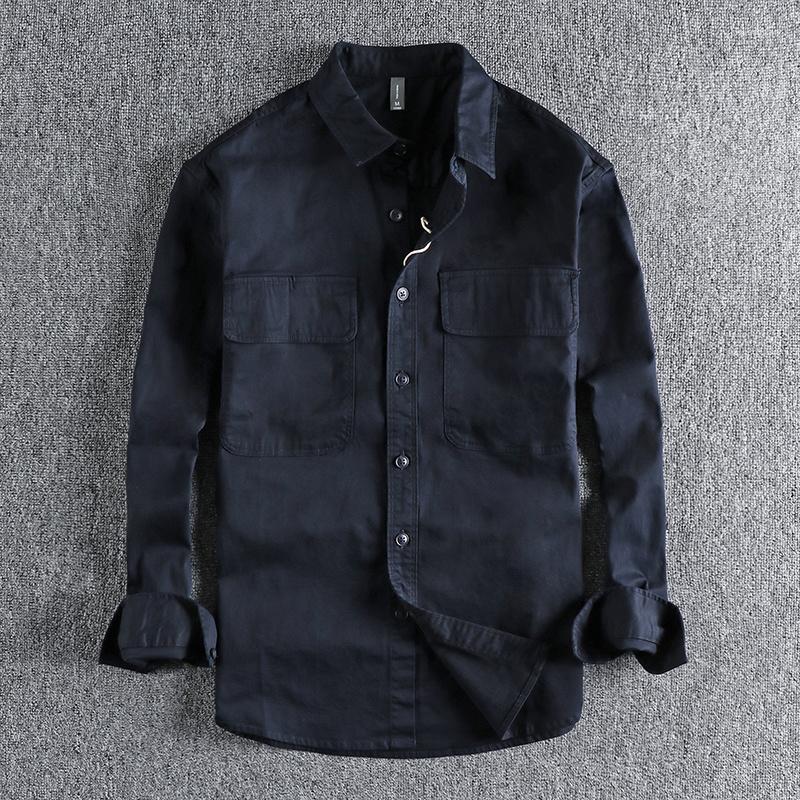 

Men's Casual Shirts 2023 Basic Solid Color Tooling Pocket Long Sleeve Men's Autumn Youth Shirt Coat 1219, Blue